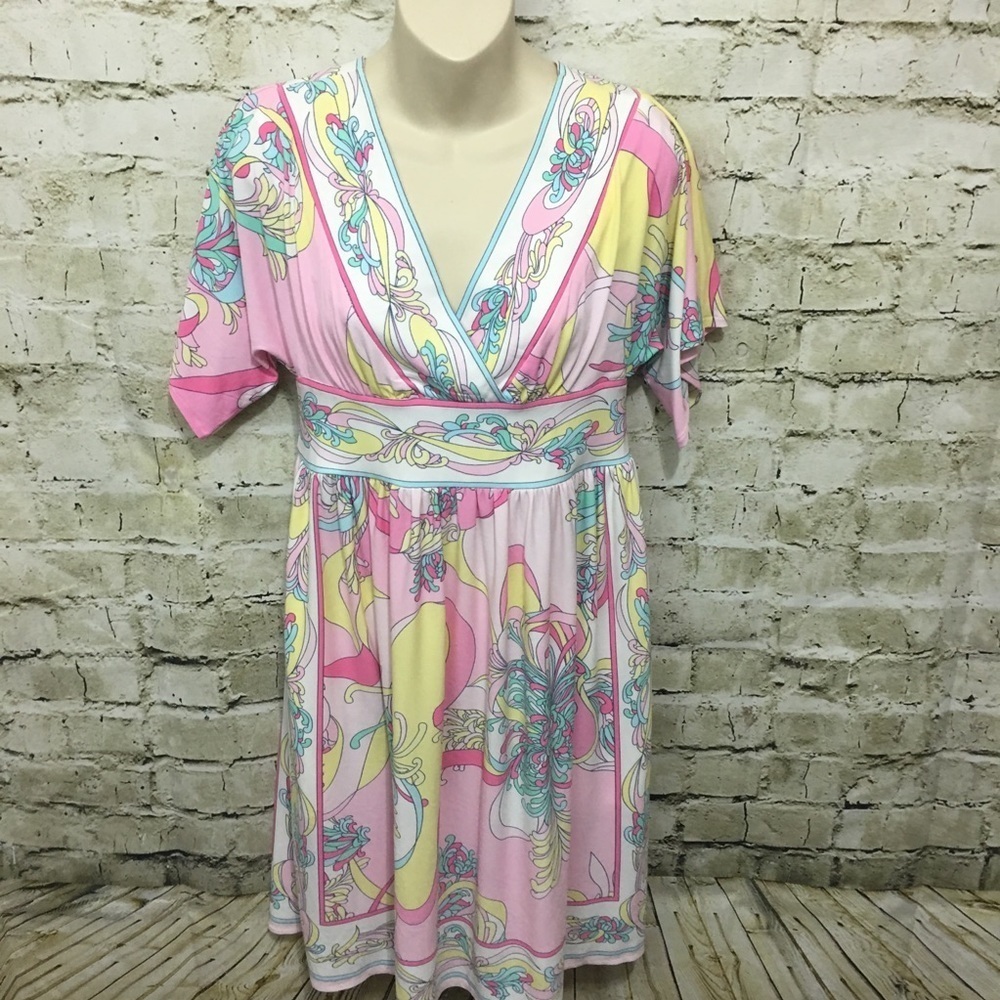 🍁New Directions Pink Yellow Floral Print Dress R8‎